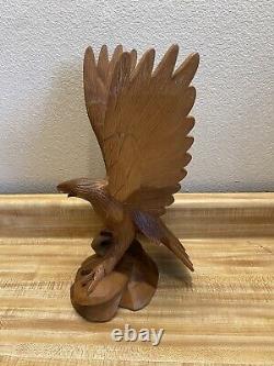 Hand Carved Wood Eagle Sculpture By Artist A. P 13.5 Height