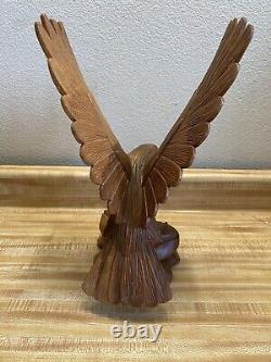 Hand Carved Wood Eagle Sculpture By Artist A. P 13.5 Height