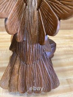 Hand Carved Wood Eagle Sculpture By Artist A. P 13.5 Height