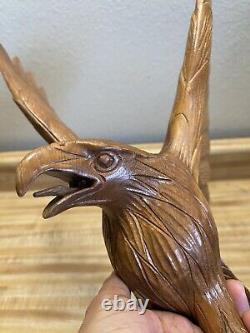 Hand Carved Wood Eagle Sculpture By Artist A. P 13.5 Height