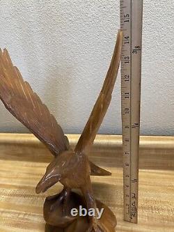 Hand Carved Wood Eagle Sculpture By Artist A. P 13.5 Height