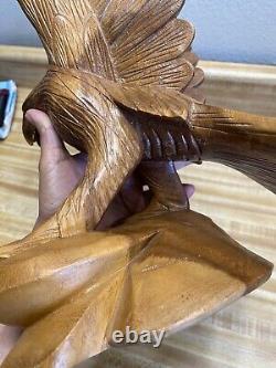 Hand Carved Wood Eagle Sculpture By Artist A. P 13.5 Height