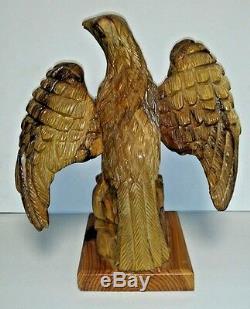 Hand Carved Wood Eagle Statue Figurine Wooden Bird Figure Sculpture 10 Tall