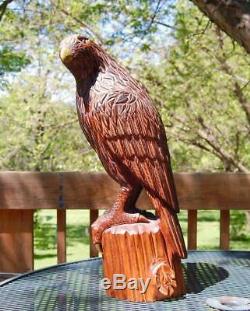 Hand Carved Wood Eagle With Brass Beak & Talons 22 Inches Tall