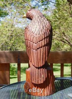 Hand Carved Wood Eagle With Brass Beak & Talons 22 Inches Tall