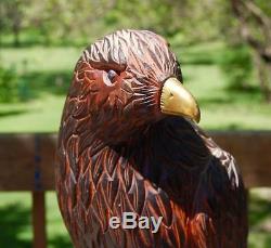 Hand Carved Wood Eagle With Brass Beak & Talons 22 Inches Tall