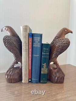 Hand Carved Wood Falcon Eagle Hawk Bird Sculptures Bookends Tramp Art