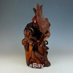 Hand Carved Wood Folk Art American Eagle Sculpture