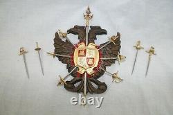 Hand Carved Wood Genuine Toledo Spain Coat Of Arms-Eagle with 10 Swords