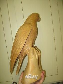 Hand Carved Wood- Golden Eagle on Perch-14.75 Signed By John Sinn, Ocala, FL