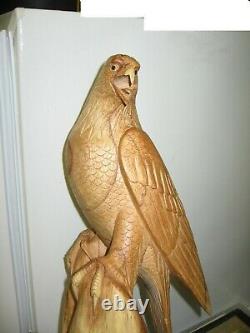 Hand Carved Wood- Golden Eagle on Perch- 15 Tall, By John Sinn, Ocala, FL