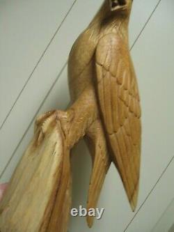 Hand Carved Wood- Golden Eagle on Perch- 15 Tall, By John Sinn, Ocala, FL