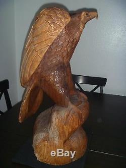 Hand Carved Wood Sculpture Life Sized Eagle 1980's Two Tones 36.2 Pounds