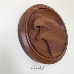 Hand Carved Wooden Bald Eagle 3D Wall Hanging Artist Signed WF Judt Solid Wood