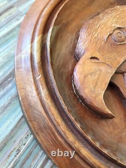 Hand Carved Wooden Bald Eagle 3D Wall Hanging Artist Signed WF Judt Solid Wood