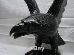 Hand Carved Wooden Bald Eagle Bird Figure Sculpture Wood Carving Signed 1992