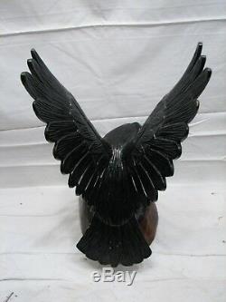Hand Carved Wooden Bald Eagle Bird Figure Sculpture Wood Carving Signed 1992