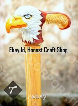 Hand Carved Wooden Eagle Head Walking Stick Handmade Walking Cane Bird Best U