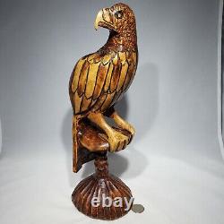 Hand Carved Wooden Eagle Statue Sculpture Figurine Art Decor 14 Signed CLIVE