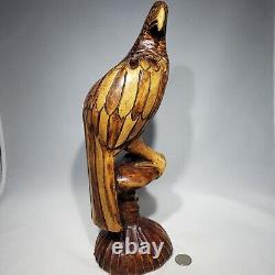 Hand Carved Wooden Eagle Statue Sculpture Figurine Art Decor 14 Signed CLIVE