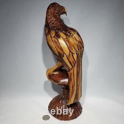 Hand Carved Wooden Eagle Statue Sculpture Figurine Art Decor 14 Signed CLIVE