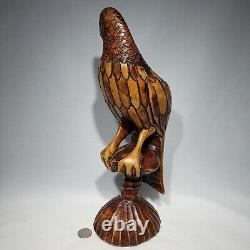 Hand Carved Wooden Eagle Statue Sculpture Figurine Art Decor 14 Signed CLIVE