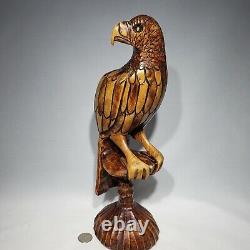 Hand Carved Wooden Eagle Statue Sculpture Figurine Art Decor 14 Signed CLIVE