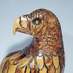 Hand Carved Wooden Eagle Statue Sculpture Figurine Art Decor 14 Signed CLIVE