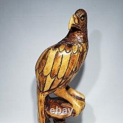 Hand Carved Wooden Eagle Statue Sculpture Figurine Art Decor 14 Signed CLIVE