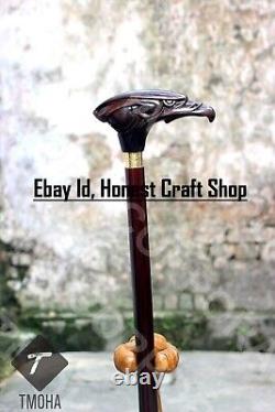 Hand Carved Wooden Eagle Walking Stick Handmade Walking Cane Bird X Mass Gift H