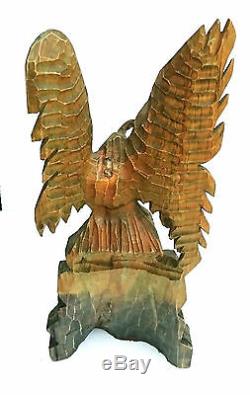 Hand Carved Wooden Eagle statue 70 cm high Bird of Prey, free standing decor