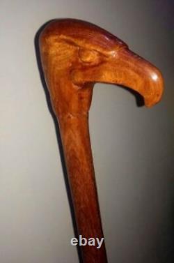 Hand Carved Wooden Walking Stick Eagle Head Handle Walking Cane For Men Women Gf