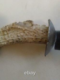 Hand Crafted Antler Knife Eagle Head Carving Overall Length 8 1/4