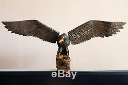 Hand Crafted Realistic Carved Wood Eagle. Art Sculpture. 39.4 length