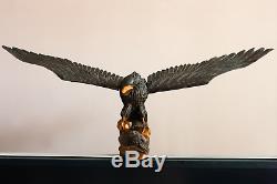 Hand Crafted Realistic Carved Wood Eagle. Art Sculpture. 39.4 length
