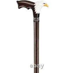 Hand Painted Bald Eagle Walking Cane for Men Carved Wooden Canes and Walking