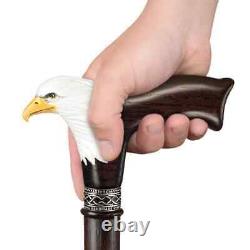 Hand Painted Bald Eagle Walking Cane for Men Carved Wooden Canes and Walking