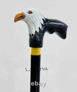 Hand-Painted Wooden Carved Walking Cane for Men Bald Eagle Unique Wood Cane