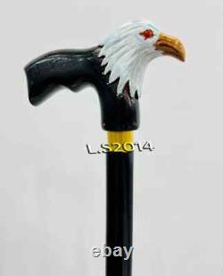 Hand-Painted Wooden Carved Walking Cane for Men Bald Eagle Unique Wood Cane