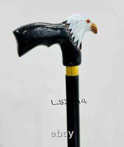 Hand-Painted Wooden Carved Walking Cane for Men Bald Eagle Unique Wood Cane