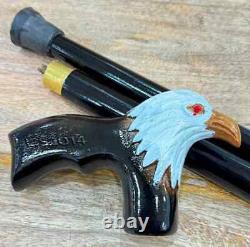 Hand-Painted Wooden Carved Walking Cane for Men Bald Eagle Unique Wood Cane