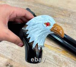 Hand-Painted Wooden Carved Walking Cane for Men Bald Eagle Unique Wood Cane