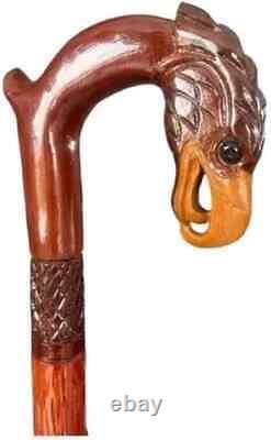 Hand carved Eagle Engraved Walking Stick Unique Wooden Cane for Gift Men Women