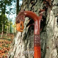 Hand carved Eagle Engraved Walking Stick Unique Wooden Cane for Gift Men Women