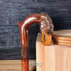 Hand carved Eagle Engraved Walking Stick Unique Wooden Cane for Gift Men Women