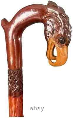 Hand carved Eagle Engraved Walking Stick Unique Wooden Cane for Gift Men Women