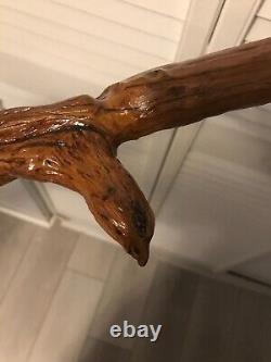Hand carved Florida red cedar driftwood American Eagle walking stick 50 signed