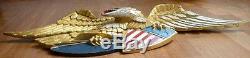 Hand carved gilded painted AMERICAN BALD EAGLE large wall wood plaque 44in/112cm