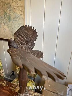 Hand carved large wooden eagle sculpture with removable Base MASSIVE HAWK CARVED