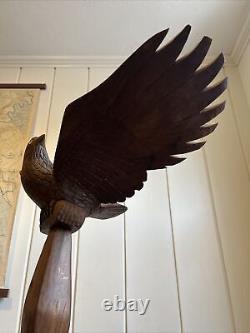 Hand carved large wooden eagle sculpture with removable Base MASSIVE HAWK CARVED